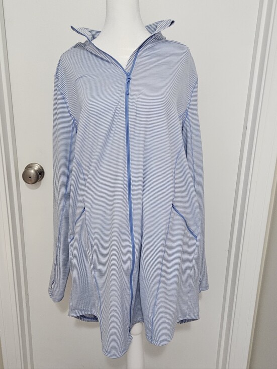 Duluth Trading Co Dresses & Skirts - Duluth Trading Co Womens Pier Genius Dress XL Light Blue Striped Full Zip Tunic
